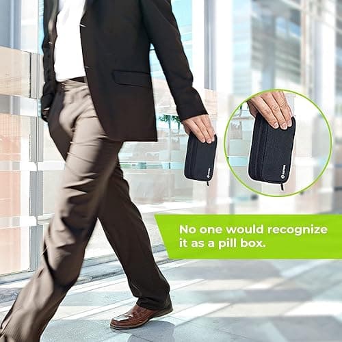 AUVON Canvas Bag Pill Boxes 7 Day 2 Times a Day, Large AM/PM Pill Box Organiser with Portable Zipper Cloth Bag for Holding Supplements, Vitamins and Fish Oils (Black) thumbnail 7