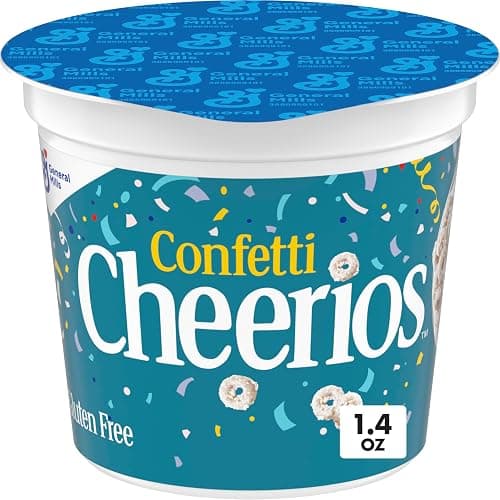 Cheerios Confetti Breakfast Cereal Cup, Gluten Free, Single Serve, 1.4 oz | Vanilla Flavor with Rainbow Sprinkles, 22g Whole Grain per Serving, 12 Vitamins & Minerals, No Artificial Flavors - Image 1