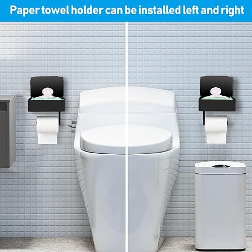 BOSOEI Toilet Paper Holder with Storage, Shelf of Bathroom Toilet Tissue Holder, Toilet Paper Roll Holder, Black Stainless Steel Wall Mount, No Installation & Flushable Wet Wipes Storage thumbnail 5