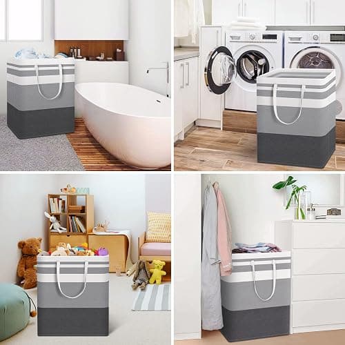 HomeHacks 2-Pack Large Laundry Basket, Waterproof, Freestanding Laundry Hamper, Collapsible Tall Clothes Hamper with Extended Handles for Clothes in The Dorm and Family Gradient Grey, 125L thumbnail 7