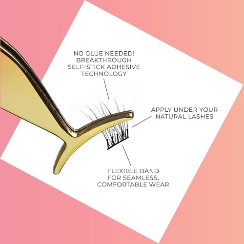 KISS imPRESS Falsies Press On Self Adhesive Eyelashes, 12mm-14mm Natural Volume Press On Lashes, Black, No Glue Needed, Invisible Band, 20 Lash Clusters & Non-Stick Applicator - Natural thumbnail 5
