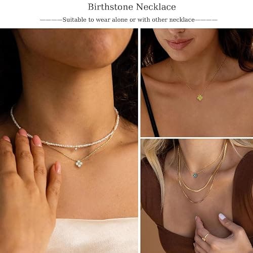 ZHESHY Birthstone Necklace for Women Non Tarnish 14K Gold Plated Four Leaf Clover Necklace Dainty Gold Choker Necklaces for Women Trendy CZ Emerald Pendant Necklace Jewelry Birthday Gifts for Women thumbnail 6