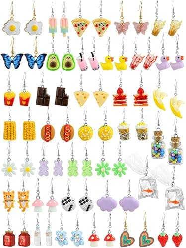 36 Pairs Weird Cute Earrings Fun Cool Mushroom Bear Flower Cat Funky Aesthetic Drop Dangle Earrings for Teen Girls Women Funny Jewelry Set - Image 1