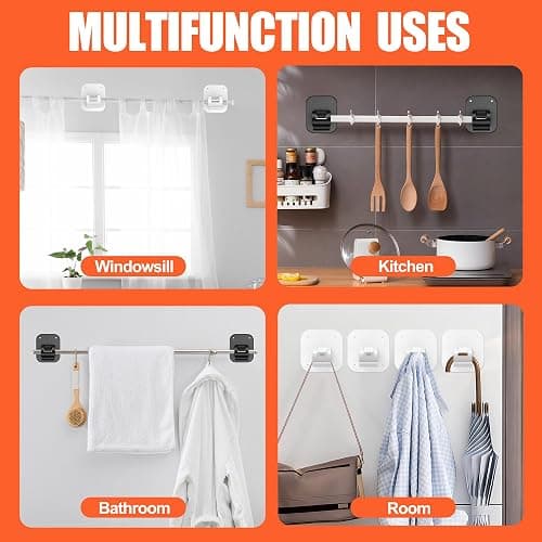 6 PCS Apartment Dorm Decor Curtain Rods No Drilling Brackets,No Drilling Holder Renter Friendly Adhesive Curtains Hooks for Hanging Drapes Rv Over Blinds Dorm Kitchen Bedroom Home Bathroom thumbnail 6