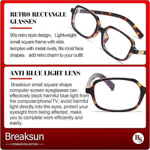 Breaksun Retro Rectangle Glasses for Women Men Small Square Blue Light Blocking Glasses Vintage Eyeglasses thumbnail 5