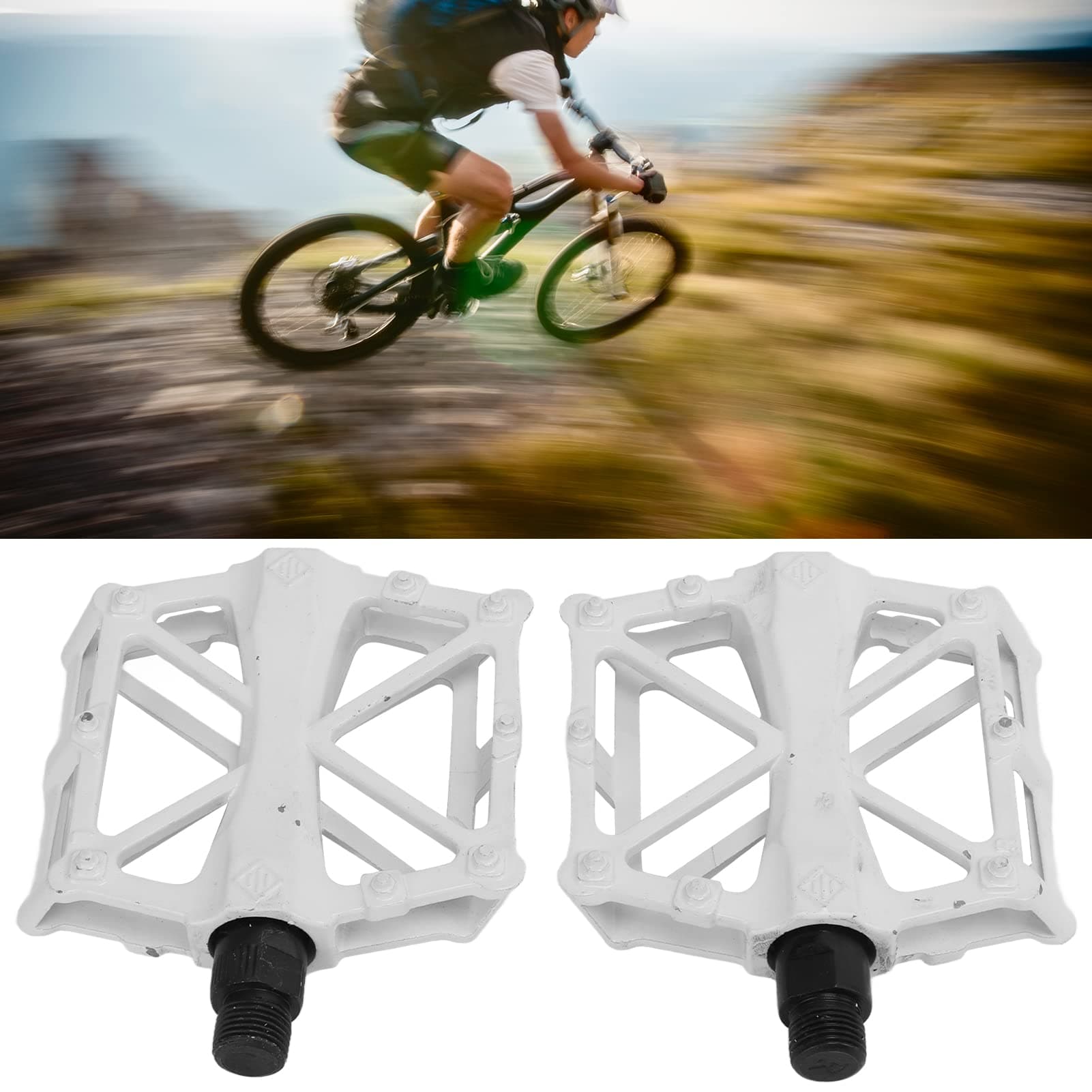 Mountain Bike Pedals, Lightweight Pedals Aluminum Alloy for Fixie Bike Pedals(White) thumbnail 4