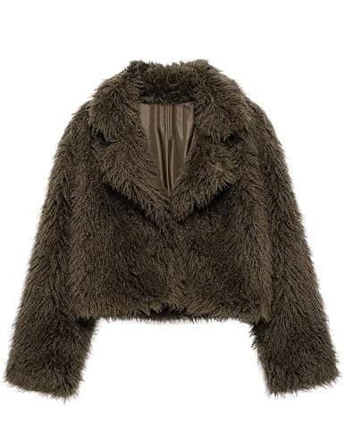 Wyeysyt Womens Faux Fur Coat Cropped Lapel Fluffy Fur Jacket Long Sleeve Open Front Shaggy Fuzzy Outerwear thumbnail 5