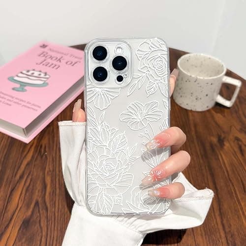 NITITOP Compatible with iPhone 16 Pro Case Cute Clear Floral Flower Pattern for Girls Women Soft TPU Full Camera Lens Shockproof Protective Phone Cover - White thumbnail 4