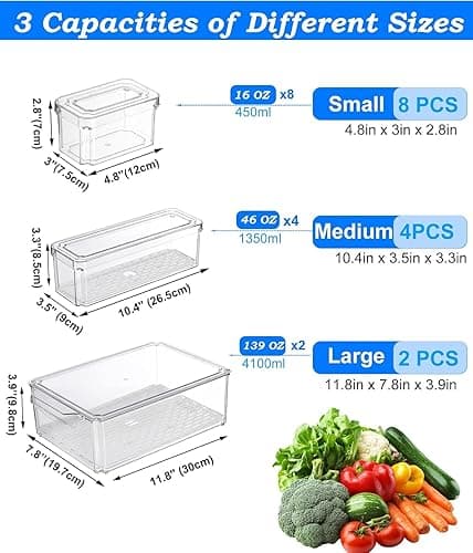 IVODEELA 14 Pack Fridge Organisers with Lids thumbnail 3