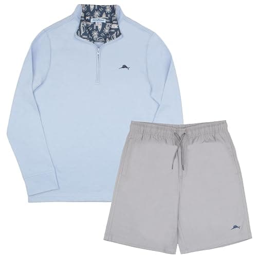 Tommy Bahama Boys Pullover Quarter-Zip Long-Sleeved Sweater & Shorts Set, Casual 2-Piece Back to School Outfit for Kids - Image 1