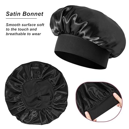 Wesoke Womens Sleep Cap 2 Stück Satin Motorhaube Seidenhauben zum Schlafen, Frauen Haarhaube für lockige Haarzöpfe, große Schlafkappe Wiederverwendbare Badduschhaube für Frauen Männer (Schwarz) thumbnail 4