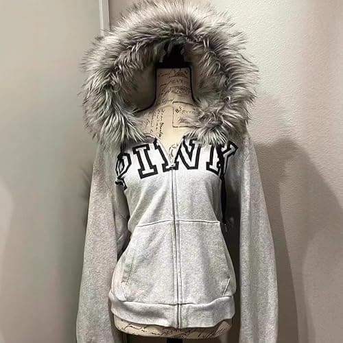 dsumvns Women's Y2k Zip Up Hoodie Fur Jackets Emo Grunge Crop Winter Coats Teen 2000s Vintage Streetwear thumbnail 4