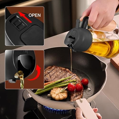 YARRAMATE 2Pcs 16oz/470ml 2 in 1 Oil Sprayer for Cooking with Stickers, Food-grade Glass Oil Spray Bottle, Oil Dispenser and Oil Sprayer for Kitchen, Salad, Frying, BBQ (White &Black) thumbnail 8
