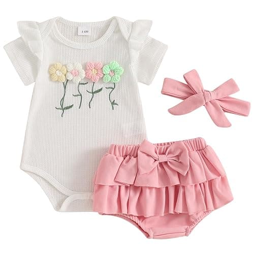 Mubineo Baby Girl Clothes Summer Outfits Cute Flower Romper Ruffle Skirt Shorts Skort Newborn Outfit Bodysuit Sets - Image 1