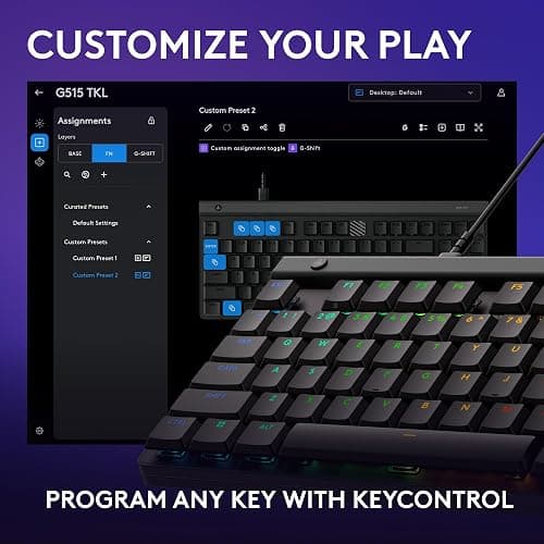 Logitech G515 TKL Wired Low Profile Gaming Keyboard, Fully Customizable RGB, Double-Shot PBT Keycaps, Tactile/Brown Switches - Black thumbnail 5