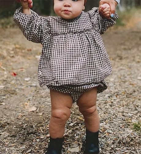 Douhoow Infant Baby Girl Plaid Romper Baby Sweatshirt Romper Ruffle Festival Clothes Fall Winter Outfits with Headband thumbnail 5