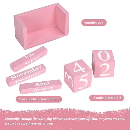 MICKYU Wooden Desk Calendar | Cute Office Desk Accessories Pink Room Decor for Women thumbnail 3