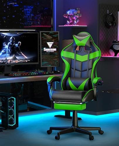 Soontrans Green Gaming Chair with Footrest,Racing Gaming Chair,Computer Gamer Chair,Ergonomic Game Chair with Adjustable Headrest and Lumbar Support(Jungle Green) thumbnail 2