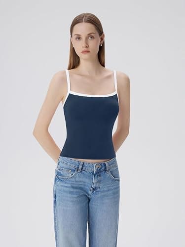 SUUKSESS Women Built in Bra Tank Tops Double Line Going Out Basic Square Neck Camisole Top thumbnail 6