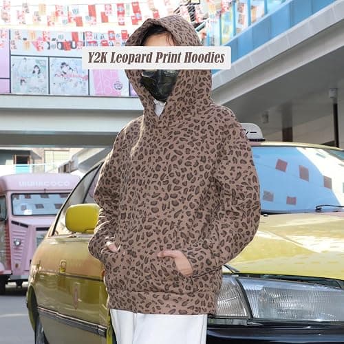 VOLYMOON Y2K Leopard Print Hoodies Oversized Cheetah Sweatshirts Vintage Trendy Casual Long Sleeve Pullover With Pockets thumbnail 7