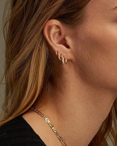 ASCOMY Gold Hoop Earrings Set for Women - 14K Gold/White Gold Plated Huggie Hoops, Cubic Zirconia Studs, Chunky Open Hoops - CZ Jewelry Gifts thumbnail 4