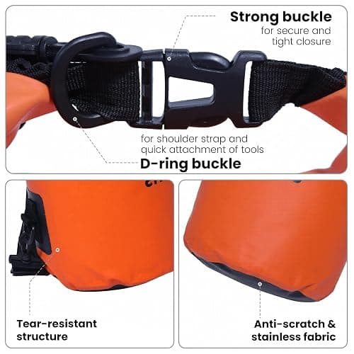 Pristis Waterproof Dry Bag, 10L Lightweight Floating Kayak Storage Backpack for Men Women, Durable Outdoor Roll Top Dry Sack Gear Accessory for Kayaking Fishing Rafting Beach Camping, Orange thumbnail 3