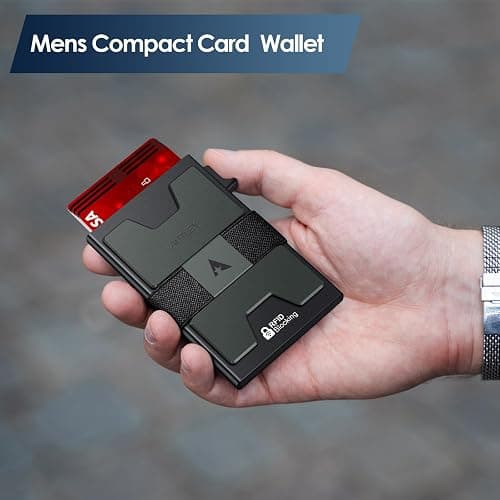 AUTLEY Slim Card Holder, Minimalist Pop Up Wallet for Men, RFID Blocking Mens Wallet with Cash Band (Black) thumbnail 2