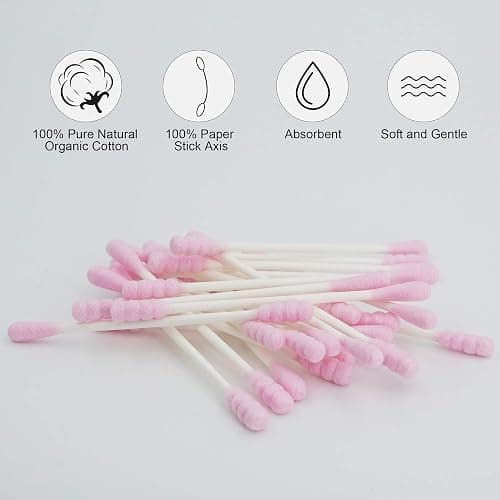 HOMEFOX Pink Cotton Swabs Spiral - 400 Count Organic Cotton Buds Double Side Tightly Wrapped Cotton Tips Paper Stick Soft Gentle Lint-Free Cruelty-Free, Round & Spiral (Pink) thumbnail 5