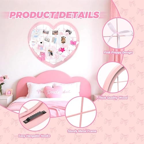 Jazcimdo Pink Preppy Coquette Room Decor, Heart Shape Wire Wall Grid Panel for Photo Display Board and Wall Storage Organizer, Wall Decor for Teen Girls and Women Home Bedroom Living Room and Dorm thumbnail 5
