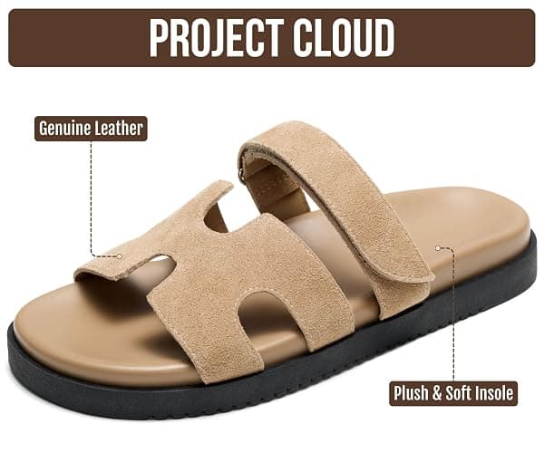 Project Cloud 100% Genuine Leather Sandals for Women Footwear - Stylish Womens Sandals with Plush & Soft Insole - Non-Slip and Water-Resistant Beach Sandals Slides for Women (Mayvy) thumbnail 2