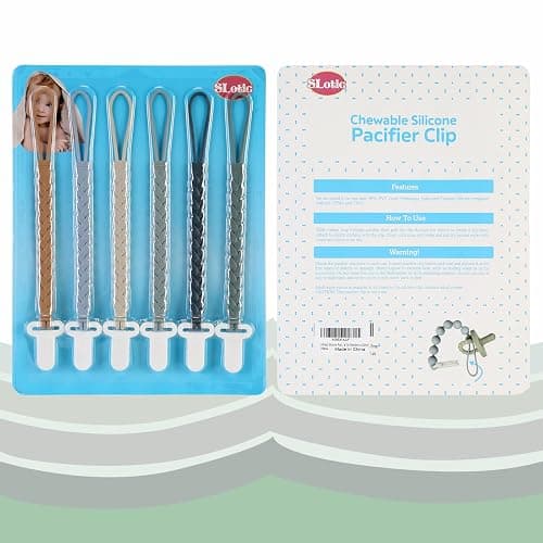 6-Pack Silicone Pacifier Clips with a Woven Rope Shape for Baby Boys and Girls - Flexible and Rust-Free Holders for Teething Relief and Baby Essentials, Safe for Newborns (Grey) thumbnail 6