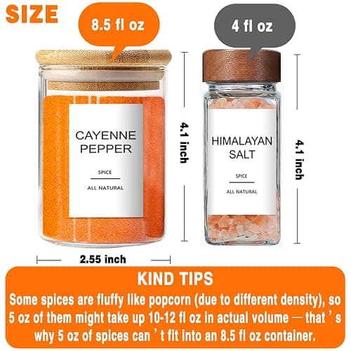 GPOVVIMX 12 Pcs Glass Spice Jars with Bamboo Airtight Lids and 191 Labels - 8.5oz Small Food Storage Containers for Kitchen, Seasoning, Coffee, Herb - Spoon and Marker Included thumbnail 2