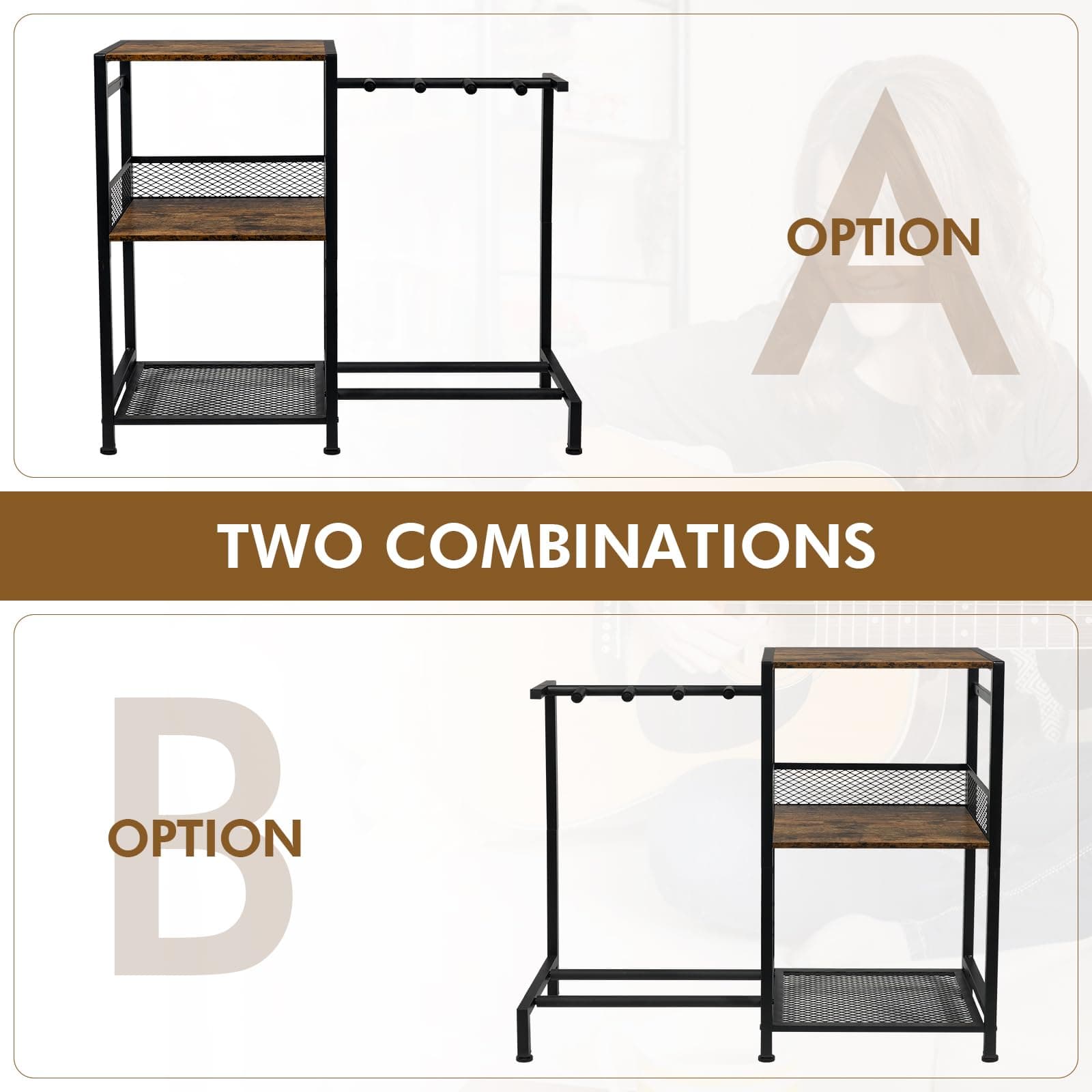ikkle Guitar Stand for Electric Guitar and Bass with Vinyl Record Storage Holder, Guitar Rack for Multiple Guitars, Such As Acoustic, Bass, Electric & Guitar Case. ( 2 Installation Methods ) thumbnail 5