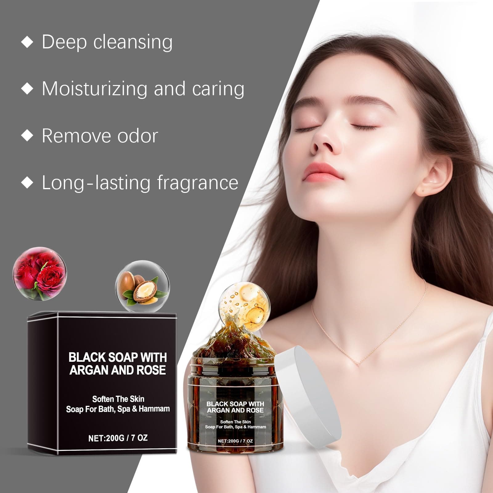 Morocco Black Soap – Exfoliating Body Scrub Bar with Argan and Rose for Deep Cleaning, Natural African Black Soap Suitable for All Skin Types (01) thumbnail 6
