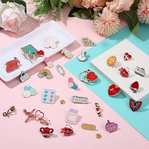 Riceshoot 30 Pcs Nurse Enamel Pins for Badge Inspirational Nurse Lapel Pin for Nursing Student Oncology Vascular Nephrology thumbnail 4