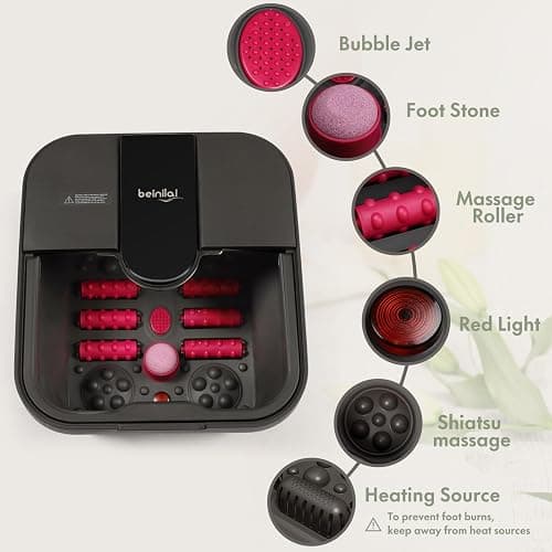 Beinilai Collapsible Foot Spa Bath with Heat,Bubble,Massage Rollers, Tea Tree Oil Foot Soak with Epsom Salt, Pedicure Foot File, Red Light,Removable Pumice Stone,Pedicure Foot Spa thumbnail 3