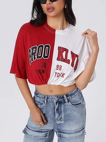 SOLY HUX Women's Oversized Graphic Tees Letter Casual Summer Tops Short Sleeve Tshirt thumbnail 3