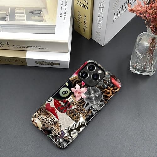Compatible with iPhone 16 Pro Max Case - Dual-Layer Protection, Hard Shell with Silicone Interior,Slim Scratch Resistant Shockproof for Woman Men - Leopard Print Retro Collage thumbnail 2