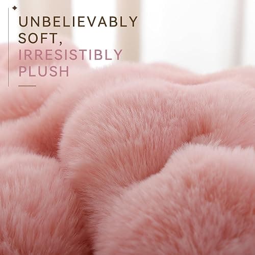 Smoofy Faux Rabbit Fur Throw for Couch - Blush Pink Bubble Blanket 50"x60" | Fluffy Plush Fuzzy Throw for Sofa & Bed, Super Soft Cozy Comfort Blanket, Luxury Aesthetic Pink Decor Gift for Women thumbnail 4