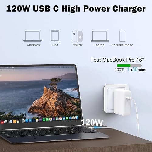 Mac Book Pro Charger - 120W USB C Fast Charger Adapter Compatible with MacBook Pro & MacBook Air 13, 14, 15, 16 inch, iPad Pro, Samsung Galaxy and All USB C Device thumbnail 2