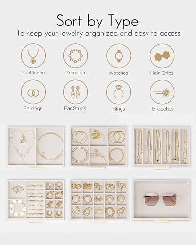 Vlando 6 Layer Jewelry Box for Women, Glass Lid Jewelry Organizer with 6 Drawers for Necklaces Rings Earrings Bracelets - Cloud White thumbnail 4
