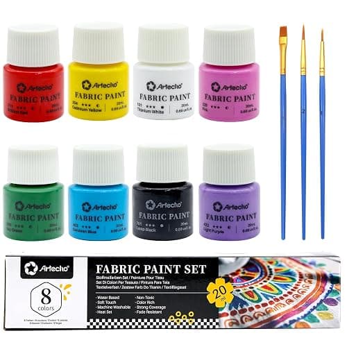 Artecho Fabric Paint Set - 8 Colors (20ml / 0.7 oz Each) Permanent Clothing Paint for DIY T-Shirts, Tote Bags & Canvas, Washable & Flexible Textile Paint thumbnail 3