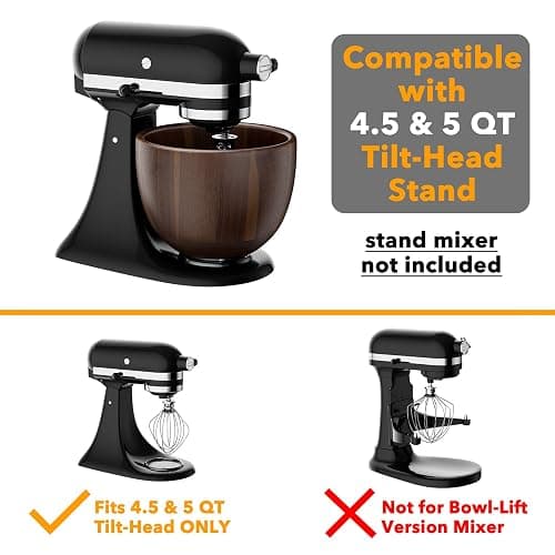 SpaceAid Wooden Bowl for Mixer - Kitchen Space Aid Acacia Wood Mixing Bowls Holder for Stand Mixer, Compatible with 4.5 & 5 QT Tilt-Head Models Kitchen, Natural Wood thumbnail 5