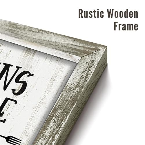 Kitchen Quote Wall Art Decor: Rustic Kitchen Sayings Wooden Framed Picture Dining Room Rules Signs Print Farmhouse Inspirational Artwork Painting for Home Country Room 12 x 12 Inches thumbnail 2