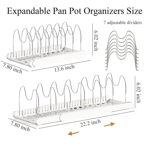 LICRUGU Pot Rack : Pots and Pans Organizer Under Cabinet 7 Adjustable Compartment Expandable Pot Lid Holder for Kitchen Cookware, Bakeware, Lid, Dishes, Cutting Boards,Apricot thumbnail 8