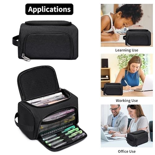 XQXA Large Capacity Pencil Case Organizer, Multifunctional Extra Big Pencil Pouch with Compartmens, Travel Simple Stationery Pen Bag, Fabric Pencil Bag for Men Women Girl Boy (Black) thumbnail 6