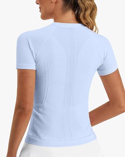 Stelle Women Workout Tops Short Sleeve Seamless Athletic Shirts Yoga Gym Sports Breathable Tees thumbnail 3