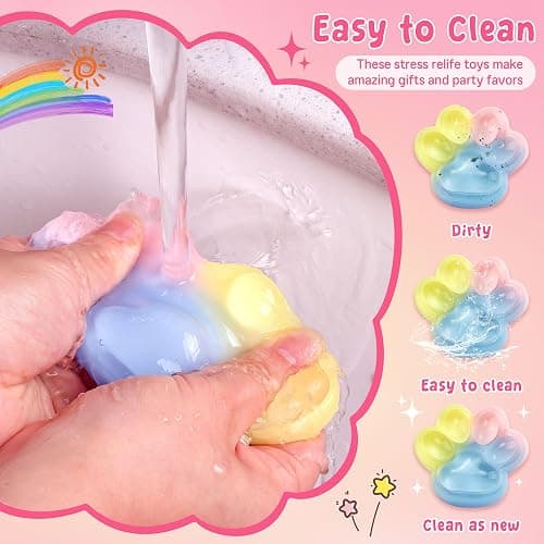 Taba Squishy, 4Pcs Cute Cat Paw Fufu Sticky Squishies Puppy Paw Print, Ultra-Soft Safe Silicone Stretchable Springy Cat Paw, Gifts for Kids Adult thumbnail 6
