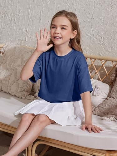 ZDC Girls Athletic Oversized Crop Tops Kids Drop Shoulder Short Sleeve T Shirts Workout Tees thumbnail 4