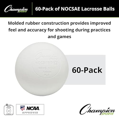 Champion Sports Lacrosse Balls: Official Size Sporting Goods Equipment for Professional, College & Grade School Games, Practices & Recreation - NCAA, NFHS and SEI Certified - 60-Pack - White thumbnail 4